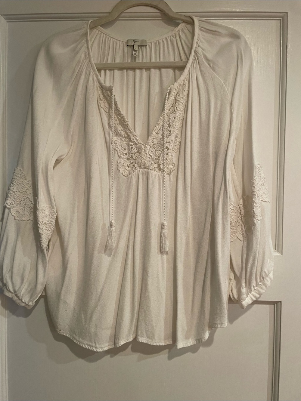 Joie white Crochet-Paneled Peasant Blouse